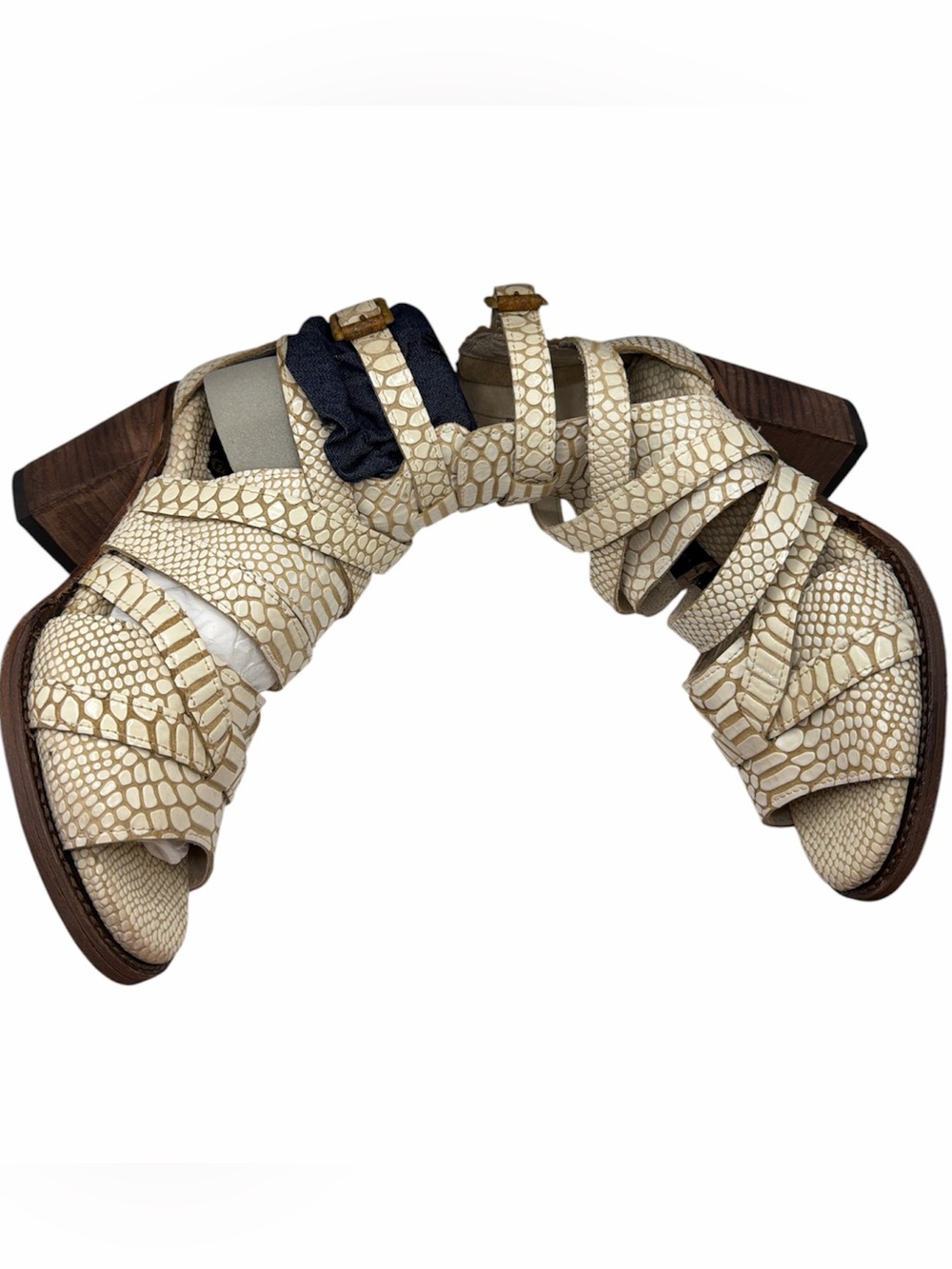 NEW Freebird by Steven Rare Claw Python Snake Heel Sandals Strappy Cream Size 9 - Picture 4 of 9